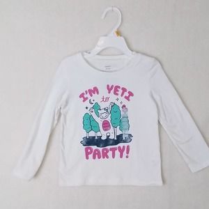 Carter's Kid Long Sleeve‎ Cotton T-Shirt Girl's Size 3T White w/ Yeti Theme